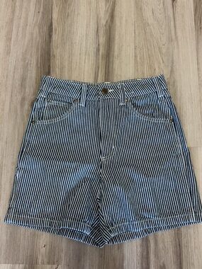 Dickies Navy & White Striped High-Waist Jean Shorts